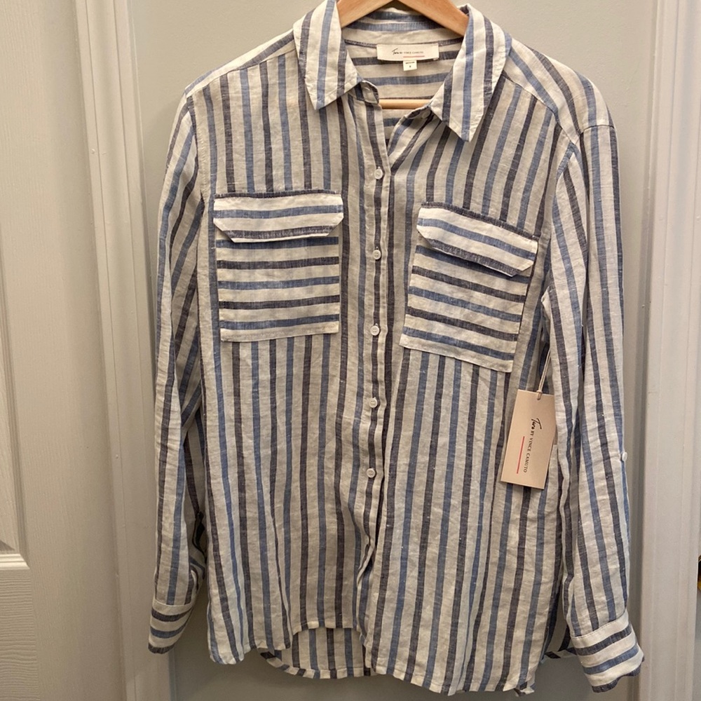 NWT Two by Vince Camino 100% Linen Button Down Shirt Size Small